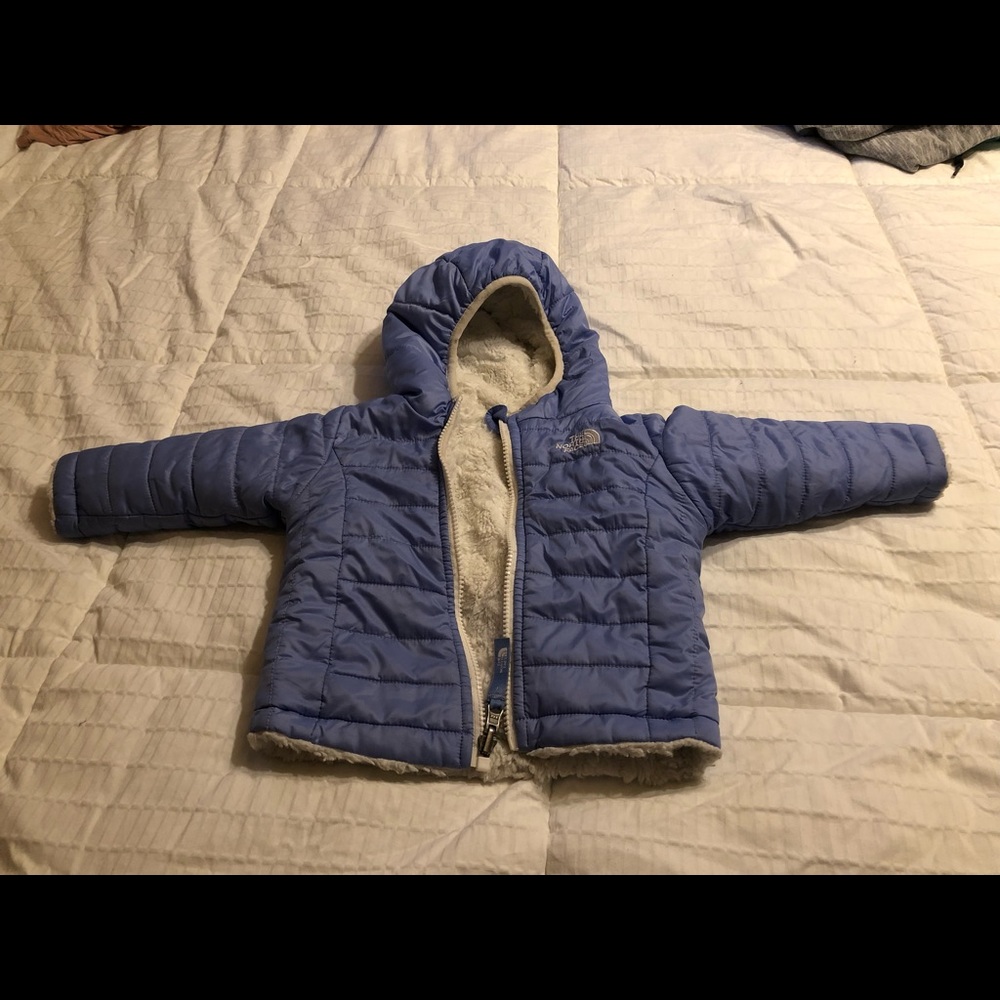 Reversible blue and white north face jacket